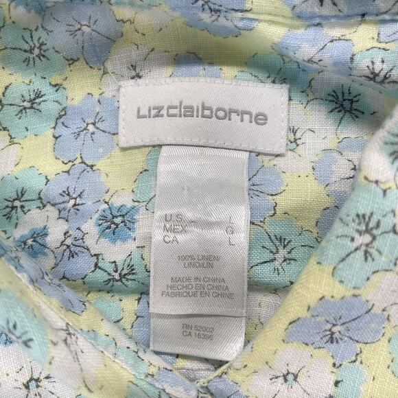 Liz Claiborne Floral 100% Linen Button Up Shirt Womens Sz L Feminine Bloomcore - Picture 4 of 13